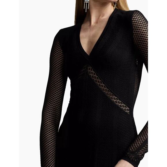 Ralph Lauren Collection Purple Label Pointelle Midi Dress Black Long Sleeve Midi - Picture 4 of 10